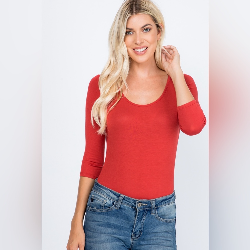 Dark red rust bodysuit 3/4 sleeves - Picture 6 of 9